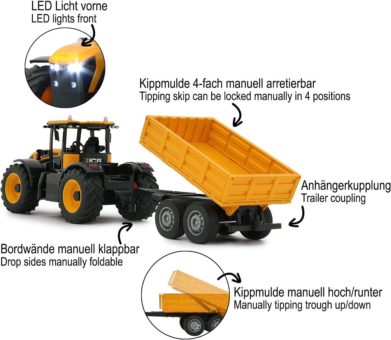 RC Tractor JCB Fastrac 1:24 met Kiepaanhanger - 34% Korting