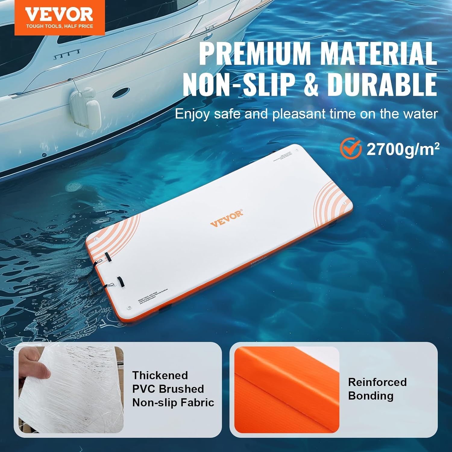 Opblaasbaar Zwemplatform 4,57m - Ruim & Stevig PVC - Wit/Oranje - 35% Korting