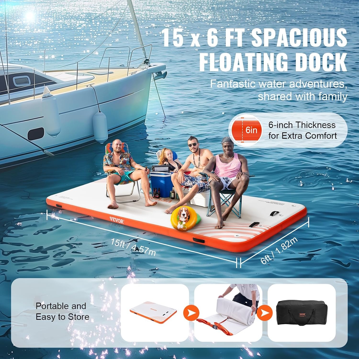 Opblaasbaar Zwemplatform 4,57m - Ruim & Stevig PVC - Wit/Oranje - 35% Korting