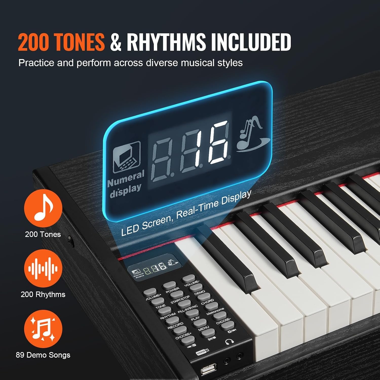 Digitale Piano 88 Gewogen Toetsen - 200 Klanken & Ritmes - 35% Korting