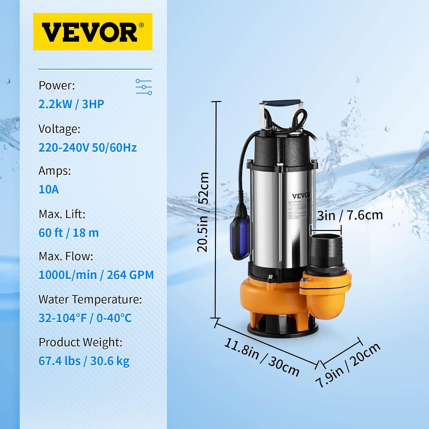 Krachtige Vuilwaterpomp 2200W - 1000 L/min - 35% Korting