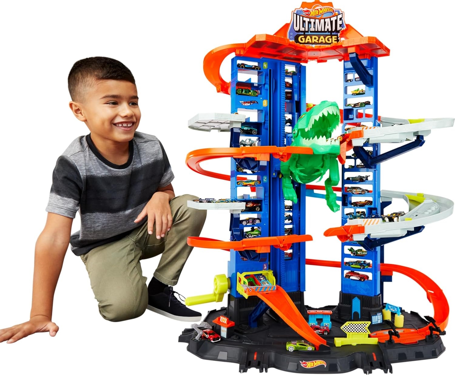 Hot Wheels T-Rex Speelgarage met 35% Korting - Ruimte voor 100+ Auto's