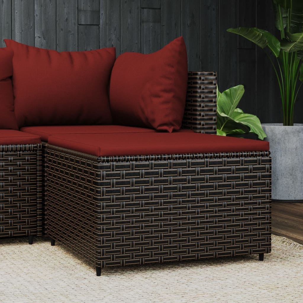 Voetensteun Poly Rattan Bruin met Kussen - 32% Korting