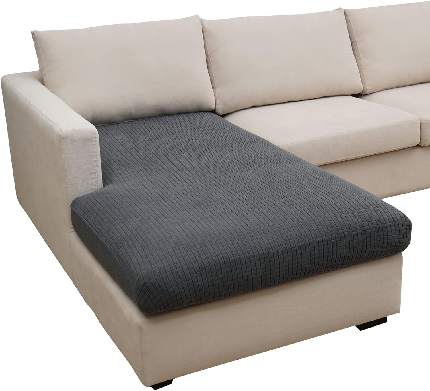 Sofahoes 3-zits L-vorm stretch donkergrijs polyester beschermhoes 165-200 cm