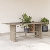 Lichtgrijze Poly Rattan Tuintafel met Glas - 190x80x74 cm (35% Korting)
