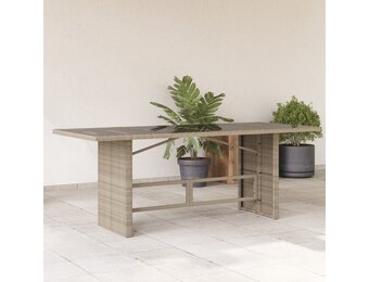 Lichtgrijze Poly Rattan Tuintafel met Glas - 190x80x74 cm (35% Korting)