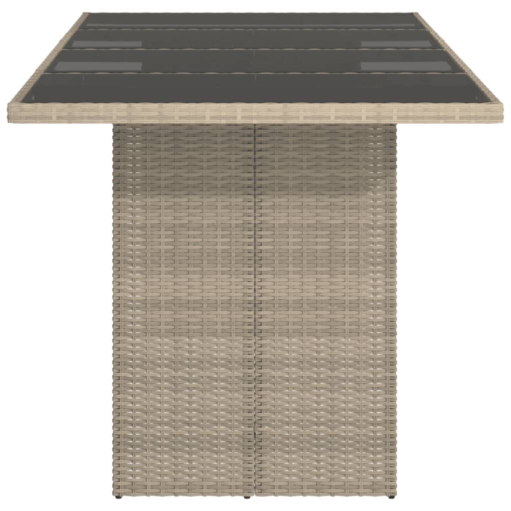 Lichtgrijze Poly Rattan Tuintafel met Glas - 190x80x74 cm (35% Korting)