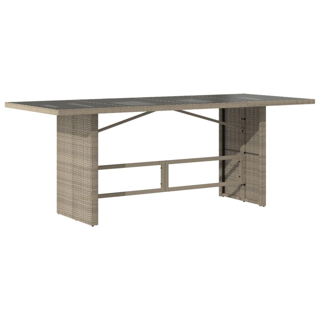 Lichtgrijze Poly Rattan Tuintafel met Glas - 190x80x74 cm (35% Korting)