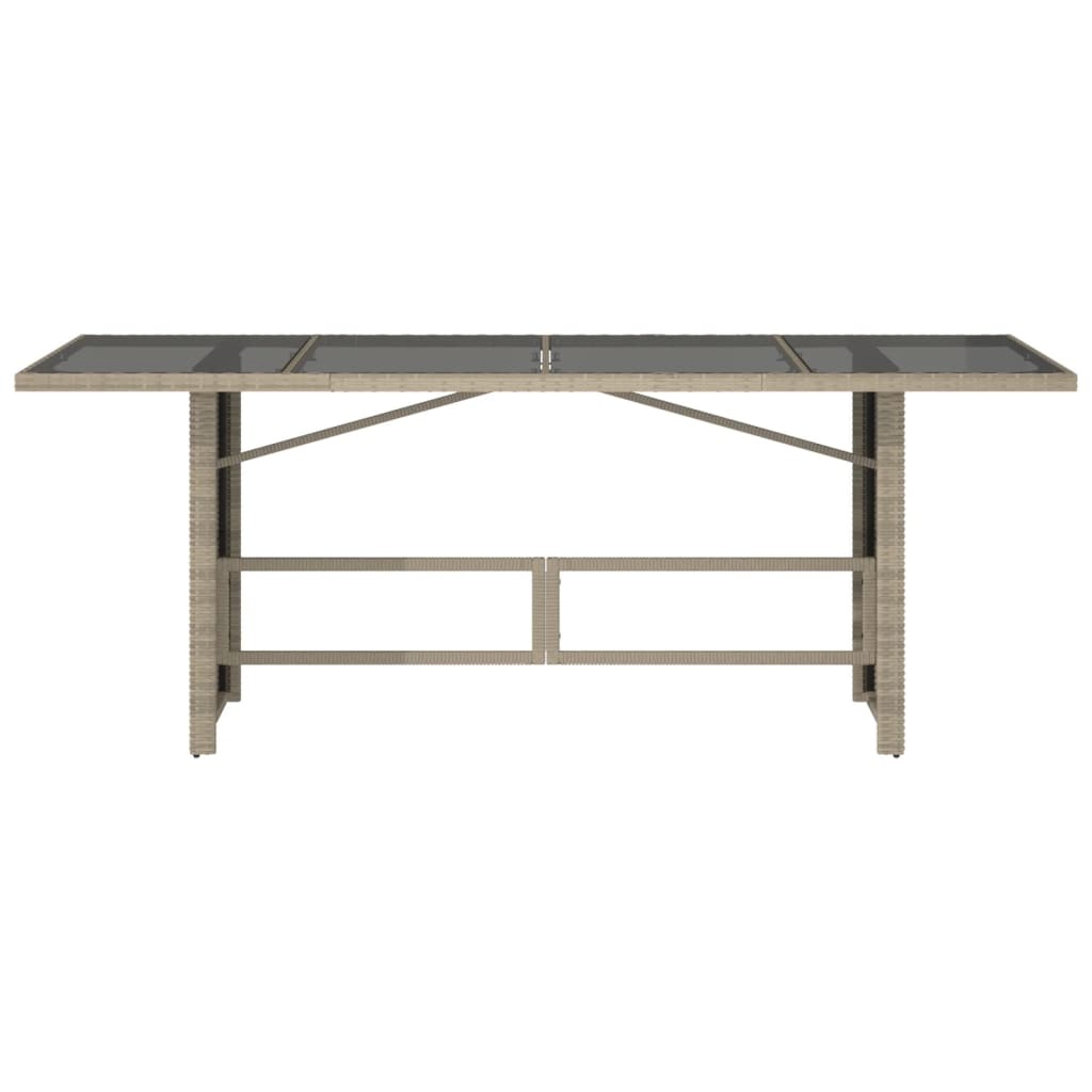 Lichtgrijze Poly Rattan Tuintafel met Glas - 190x80x74 cm (35% Korting)