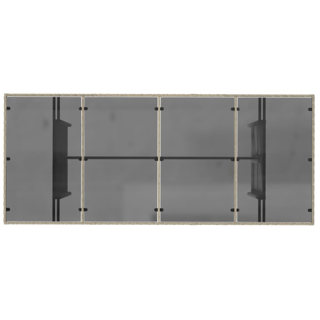 Lichtgrijze Poly Rattan Tuintafel met Glas - 190x80x74 cm (35% Korting)