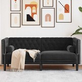 VidaXL Tweezitsbank Fluweel Zwart Chesterfield - 30% Korting