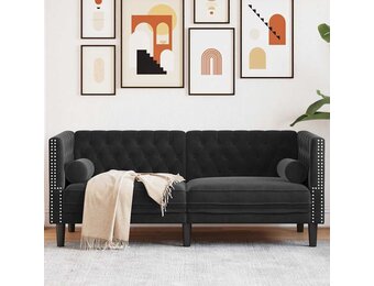 VidaXL Tweezitsbank Fluweel Zwart Chesterfield - 30% Korting