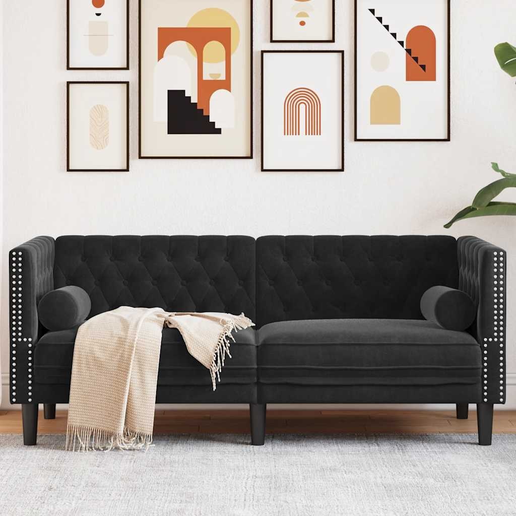 VidaXL Tweezitsbank Fluweel Zwart Chesterfield - 30% Korting