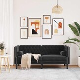 VidaXL Tweezitsbank Fluweel Zwart Chesterfield - 30% Korting