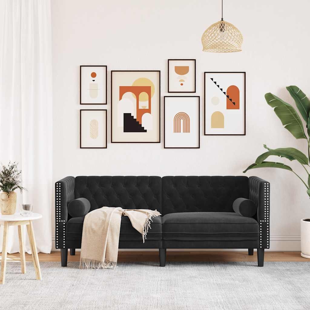VidaXL Tweezitsbank Fluweel Zwart Chesterfield - 30% Korting