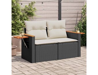 VidaXL Tuinbank 2-zits met kussens, Poly Rattan Zwart, 35% Korting