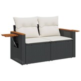 VidaXL Tuinbank 2-zits met kussens, Poly Rattan Zwart, 35% Korting