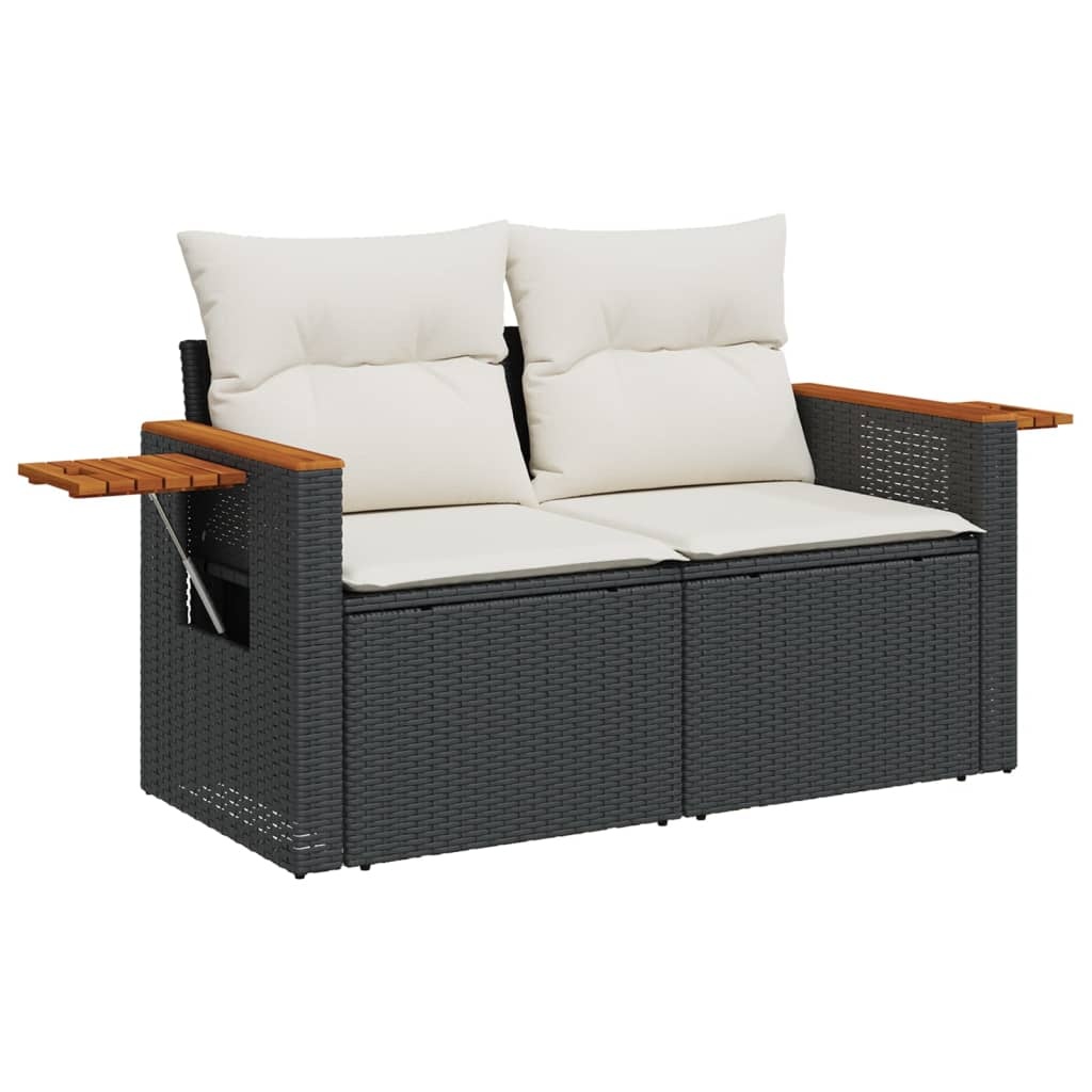 VidaXL Tuinbank 2-zits met kussens, Poly Rattan Zwart, 35% Korting