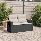 VidaXL Tuinbank 2-zits met kussens, Poly Rattan Zwart, 35% Korting