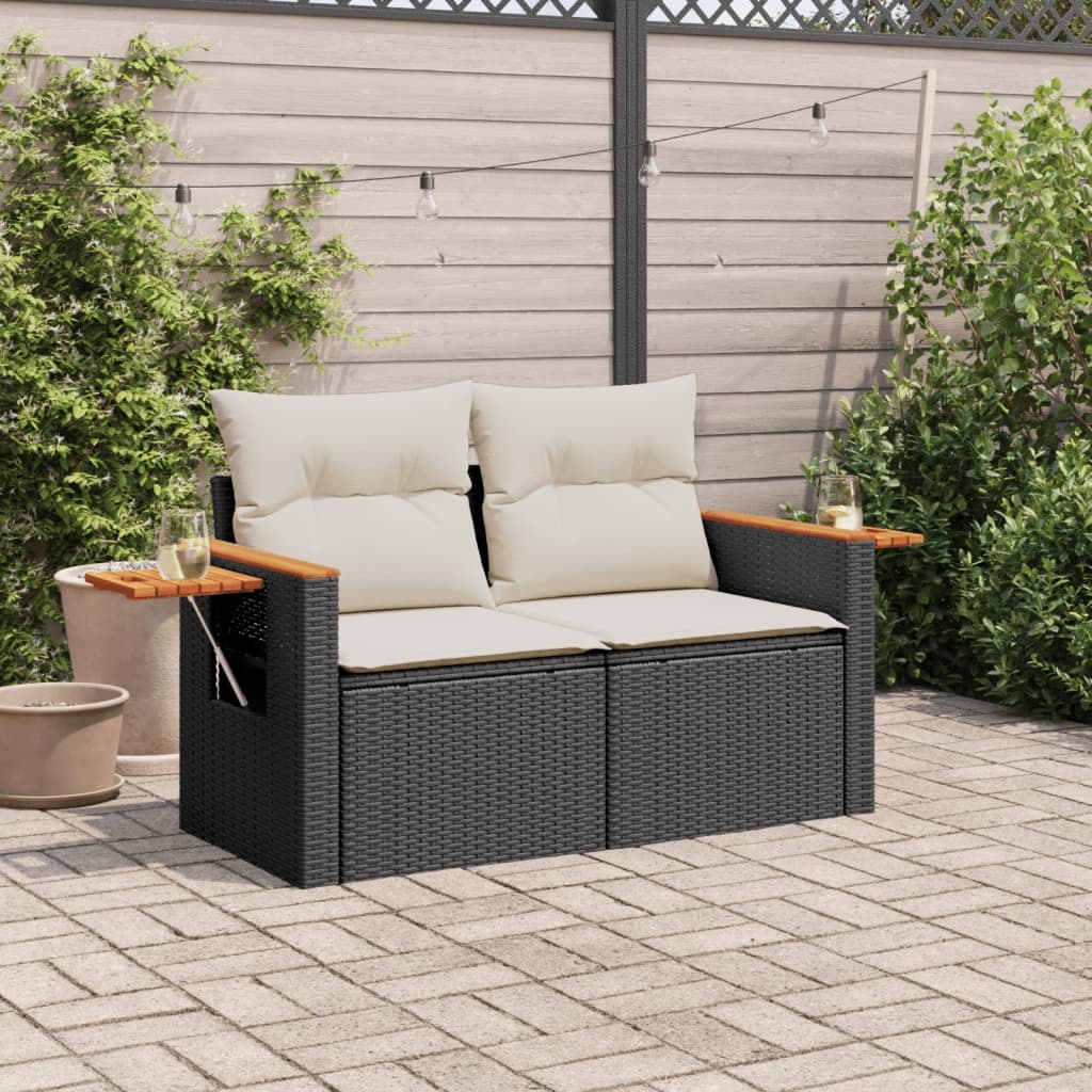 VidaXL Tuinbank 2-zits met kussens, Poly Rattan Zwart, 35% Korting