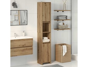 Badkamerkast Hout met 6 Vakken en Deuren - 30x30x183,5 cm - Artisanaal Eiken - 35% Korting