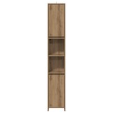 Badkamerkast Hout met 6 Vakken en Deuren - 30x30x183,5 cm - Artisanaal Eiken - 35% Korting