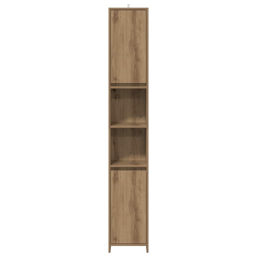 Badkamerkast Hout met 6 Vakken en Deuren - 30x30x183,5 cm - Artisanaal Eiken - 35% Korting