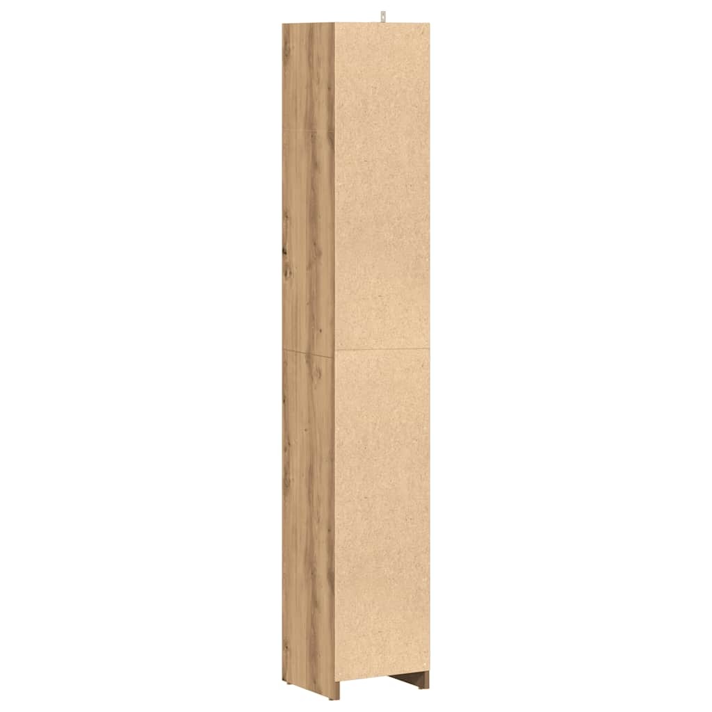 Badkamerkast Hout met 6 Vakken en Deuren - 30x30x183,5 cm - Artisanaal Eiken - 35% Korting