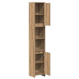 Badkamerkast Hout met 6 Vakken en Deuren - 30x30x183,5 cm - Artisanaal Eiken - 35% Korting
