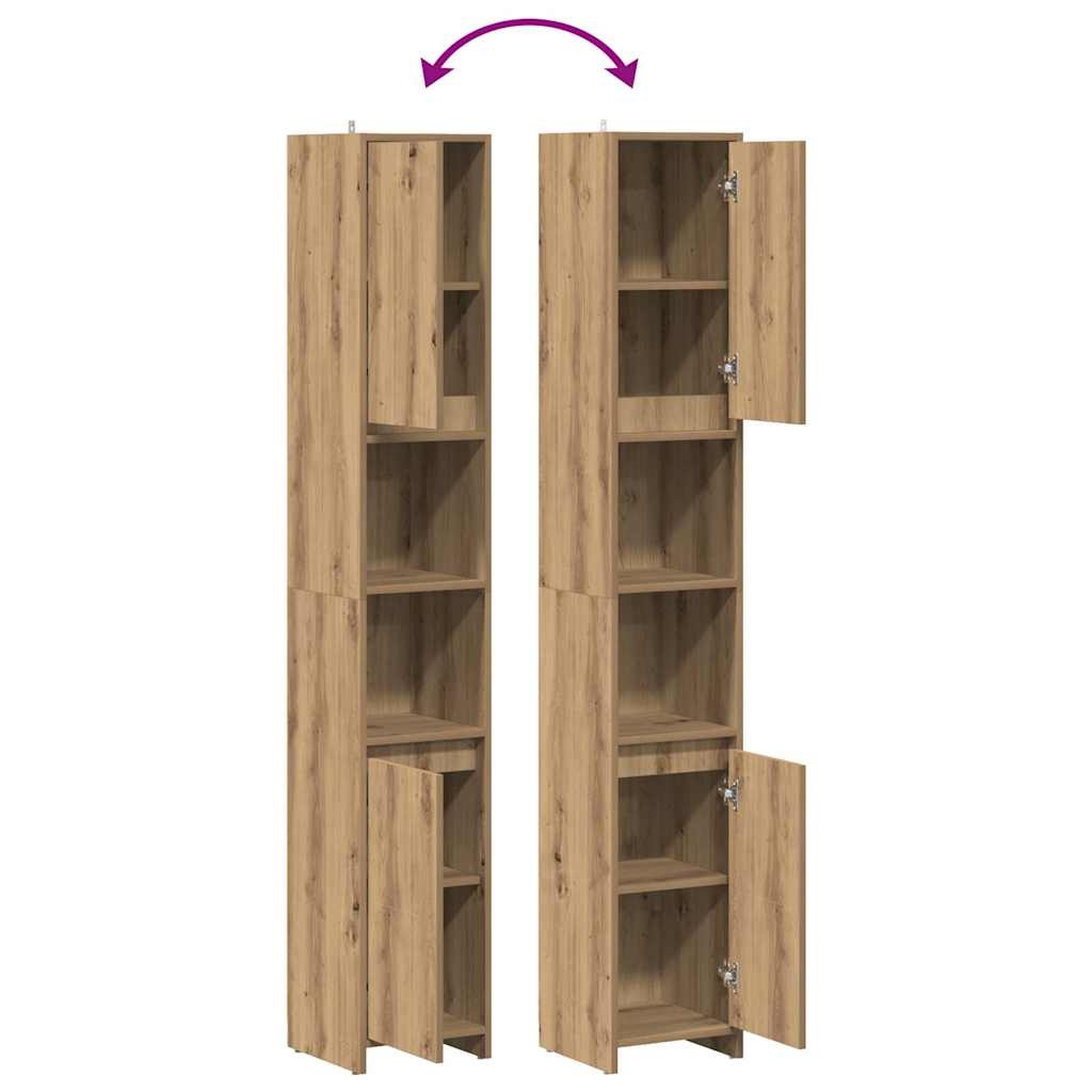 Badkamerkast Hout met 6 Vakken en Deuren - 30x30x183,5 cm - Artisanaal Eiken - 35% Korting