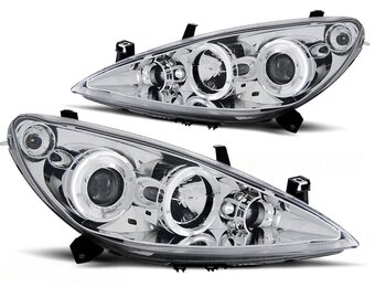 Koplampen Peugeot 307 (2004-2006) - Dual Halo, Chroom, 55% Korting