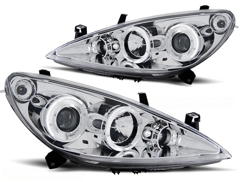 Koplampen Peugeot 307 (2004-2006) - Dual Halo, Chroom, 55% Korting