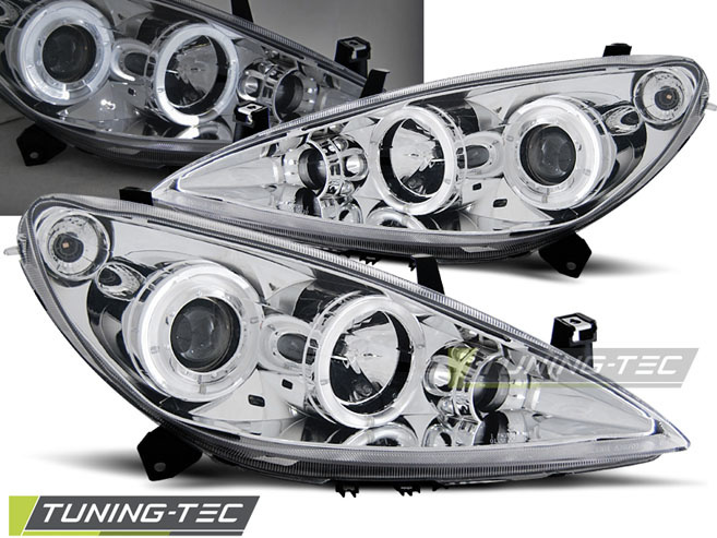 Koplampen Peugeot 307 (2004-2006) - Dual Halo, Chroom, 55% Korting