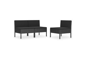 VidaXL Tuinstoelen 3 st. met kussens, polyrattan, zwart - 49% korting
