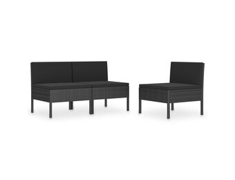 3 Zwarte Poly Rattan Tuinstoelen met Kussens - 30% Korting