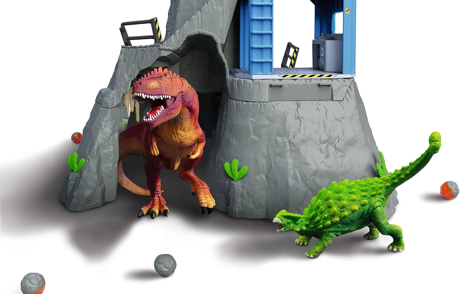 Schleich 42564 DINOSAURS Grote vulkaanexpeditie, dinosaurus-speelgoedset incl. vulkaan met LED-licht & uitbarstfunctie, onderzoeksfiguur & 2 dinosaurusfiguren, aanbevolen leeftijd: 5-12 jaar