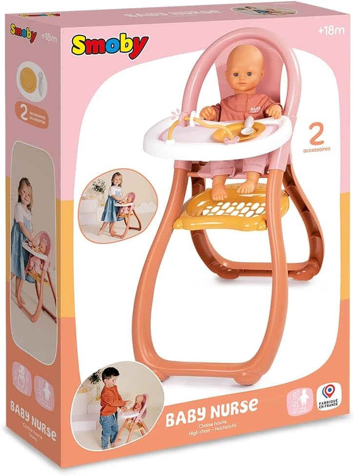 Smoby - Baby Nurse - Kinderstoel - Voor poppen tot 42 cm - Inclusief accessoires - Vanaf 18 maanden - Gemaakt in Frankrijk