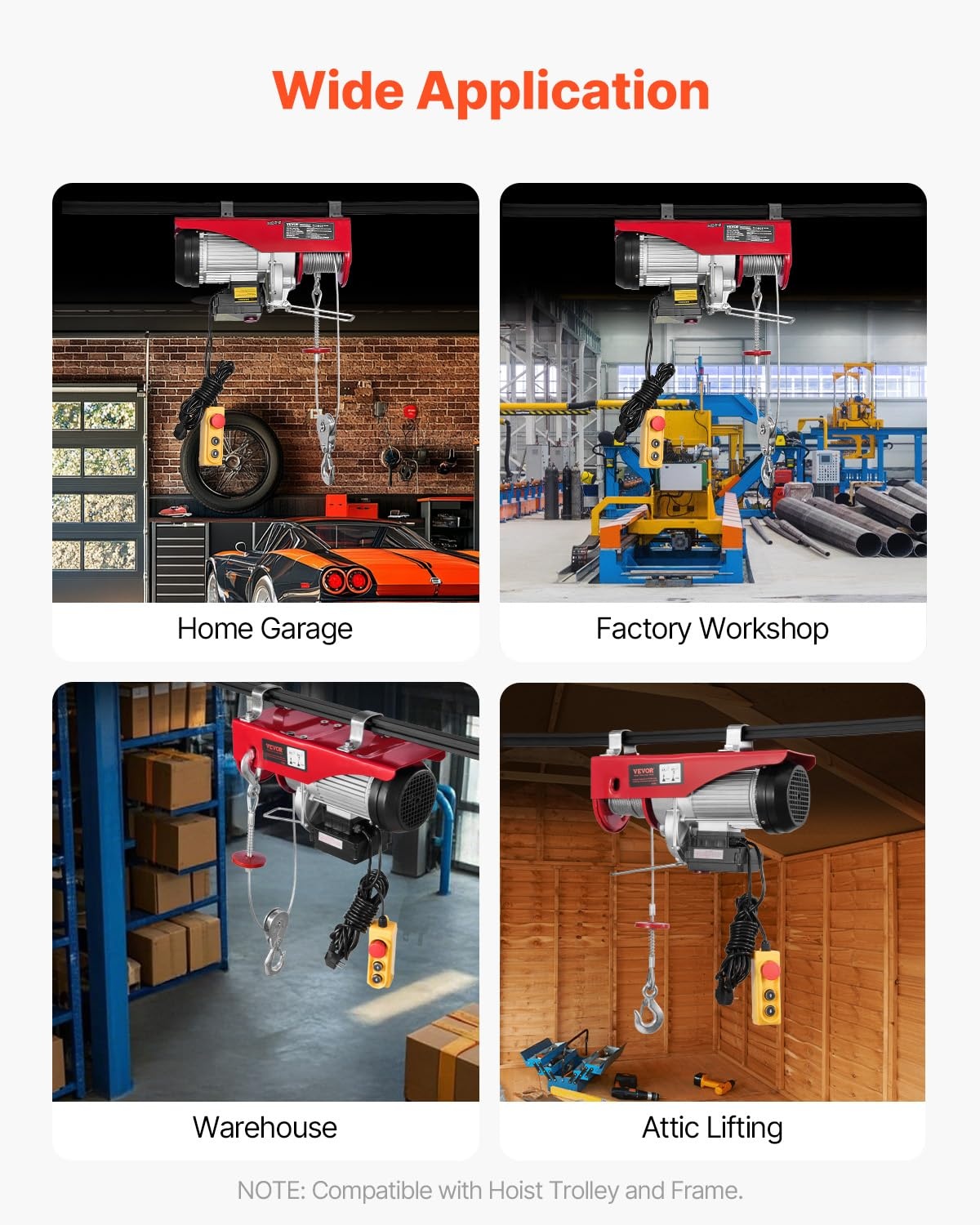 VEVOR Elektrische hendel, dubbele kabel, max. belasting 1000 kg, kabelafstandsbediening 4,2 m, hoogte enkele kabel 12 m, katrol noodstop, krik voor garage, magazijn, fabriek