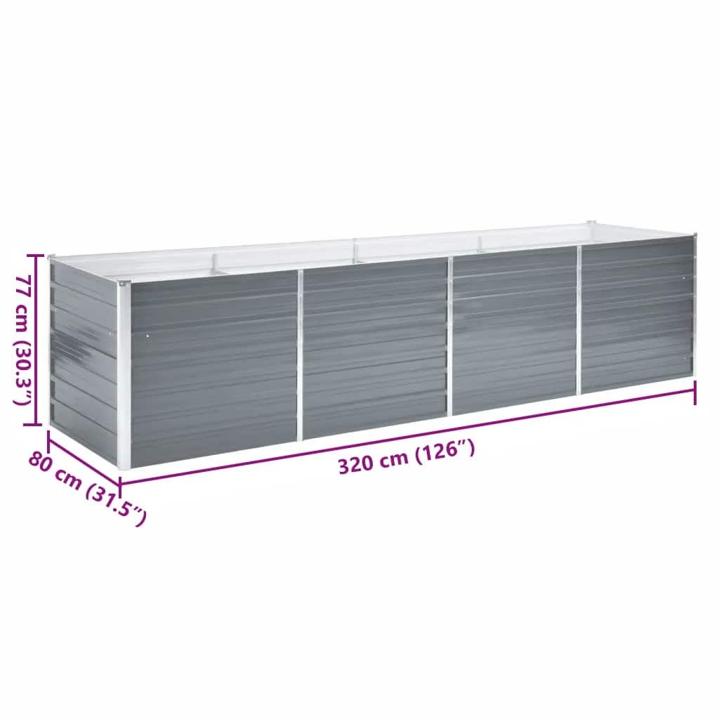 vidaXL Plantenbak verhoogd 320x80x77 cm gegalvaniseerd staal grijs