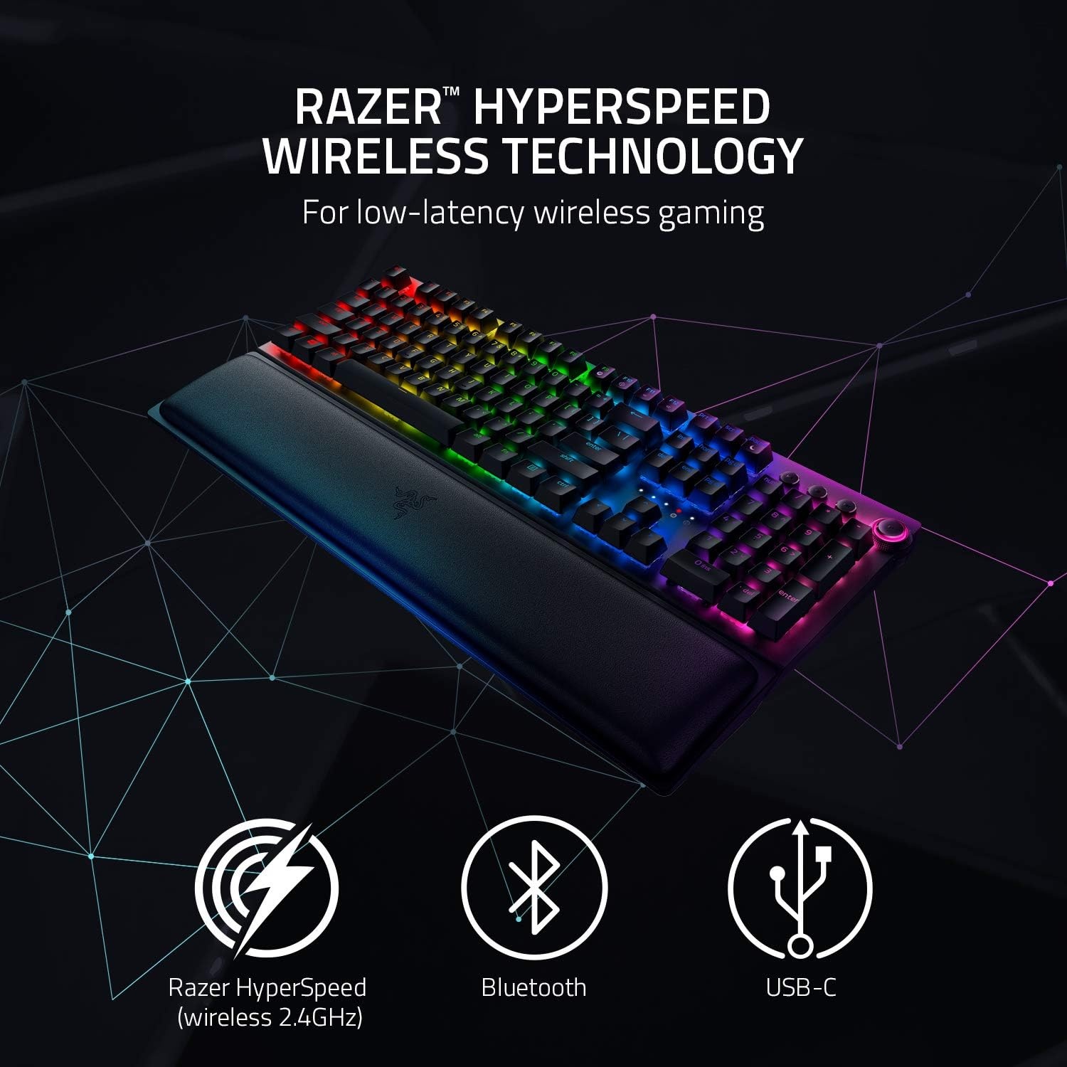 Razer BlackWidow V3 Pro (gele schakelaar) - Draadloos Mechanisch Gaming Toetsenbord (Stille Mechanische Schakelaars, RGB Chroma, Palm Rest, Bluetooth, USB-C) QWERTY US-Layout | Zwart