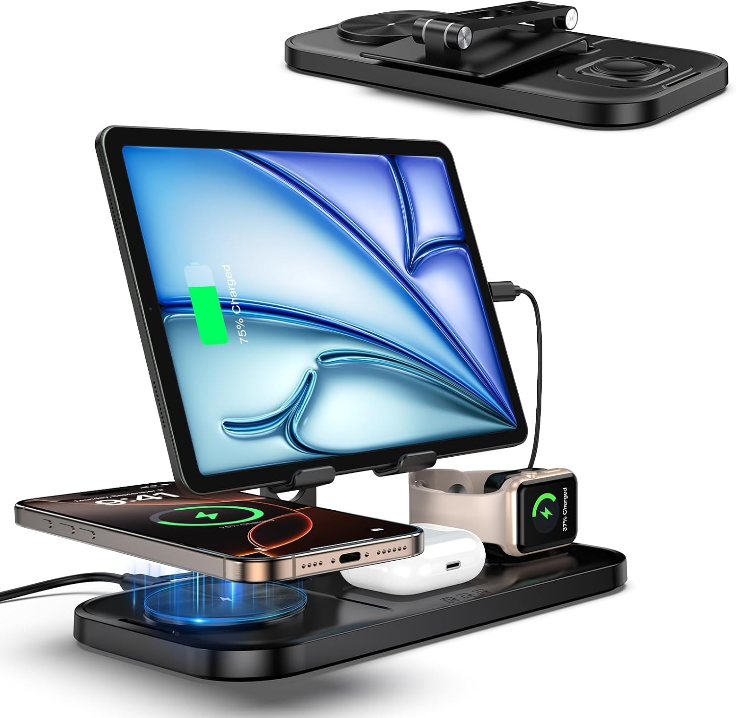 4-in-1 Oplaadstation: Draadloos & Bekabeld voor iPhone, iWatch, AirPods, iPad met 57% Korting