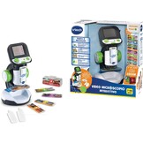 VTech Interactieve videomicroscoop, digitale kindermicroscoop met originele video, 2,4-inch scherm, 200-voudige zoom, 9 geïllustreerde glazen, microSD-sleuf, Italiaanse taal, batterijen inbegrepen,