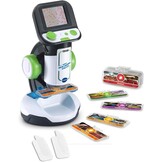 VTech Interactieve videomicroscoop, digitale kindermicroscoop met originele video, 2,4-inch scherm, 200-voudige zoom, 9 geïllustreerde glazen, microSD-sleuf, Italiaanse taal, batterijen inbegrepen,