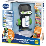VTech Interactieve videomicroscoop, digitale kindermicroscoop met originele video, 2,4-inch scherm, 200-voudige zoom, 9 geïllustreerde glazen, microSD-sleuf, Italiaanse taal, batterijen inbegrepen,