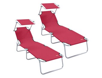 vidaXL Ligstoel 2-persoon 2 pcs Rood 58 x 188 x 77cm Stof