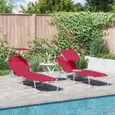 vidaXL Ligstoel 2-persoon 2 pcs Rood 58 x 188 x 77cm Stof