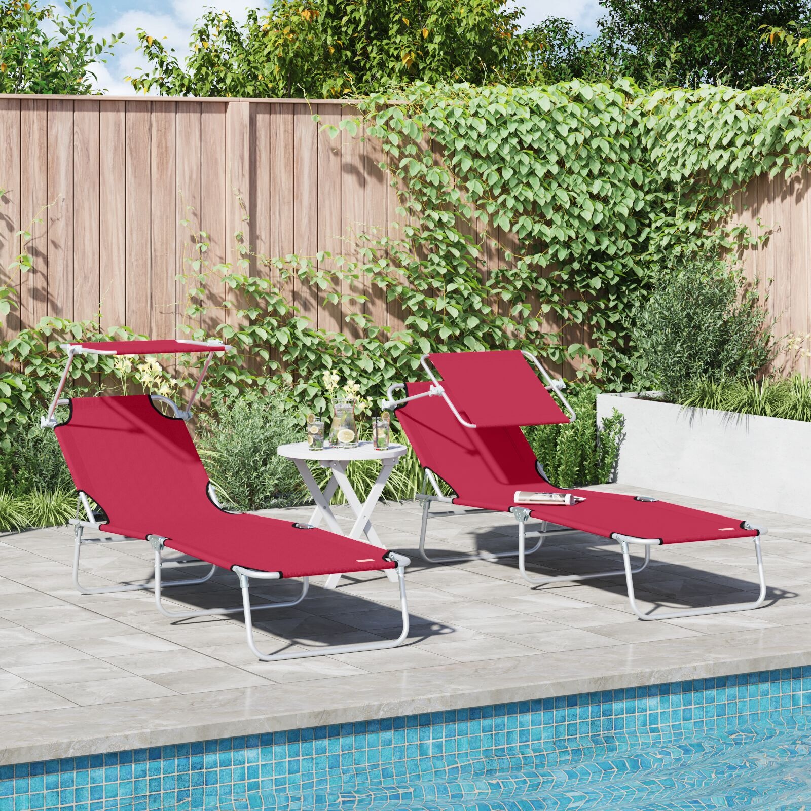 vidaXL Ligstoel 2-persoon 2 pcs Rood 58 x 188 x 77cm Stof