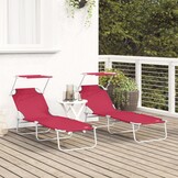 vidaXL Ligstoel 2-persoon 2 pcs Rood 58 x 188 x 77cm Stof
