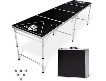 GoPong 8 voet draagbare bierpong/achterkleptafels (zwart, voetbal, Amerikaanse vlag of aangepaste droog wissen)