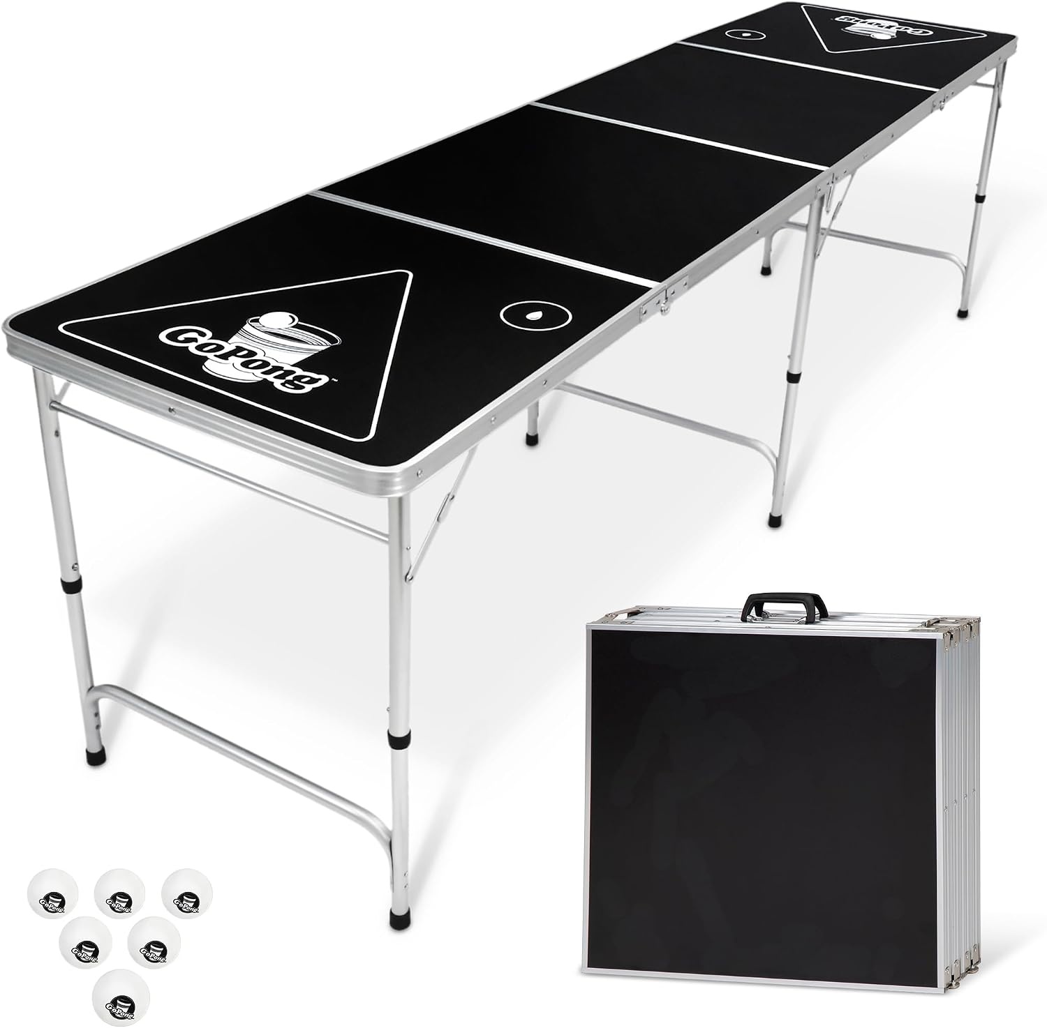 GoPong 8 voet draagbare bierpong/achterkleptafels (zwart, voetbal, Amerikaanse vlag of aangepaste droog wissen)